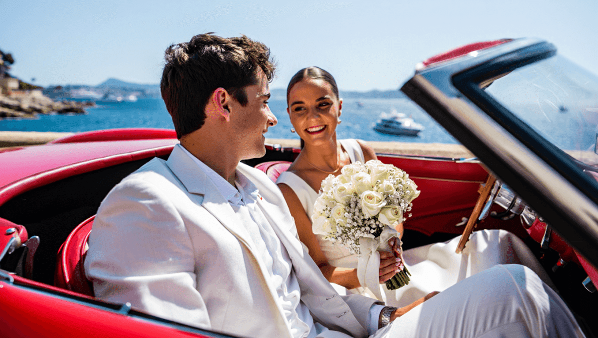 Charles Leclerc marries influencer Alexandra Saint Mleux in Monaco with vintage Ferrari getaway