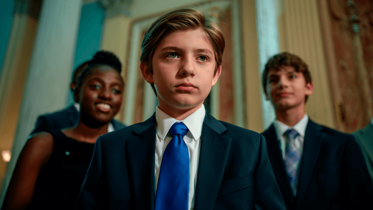 Barron Trump breaks cover at State of the Union, sporting royal blue tie