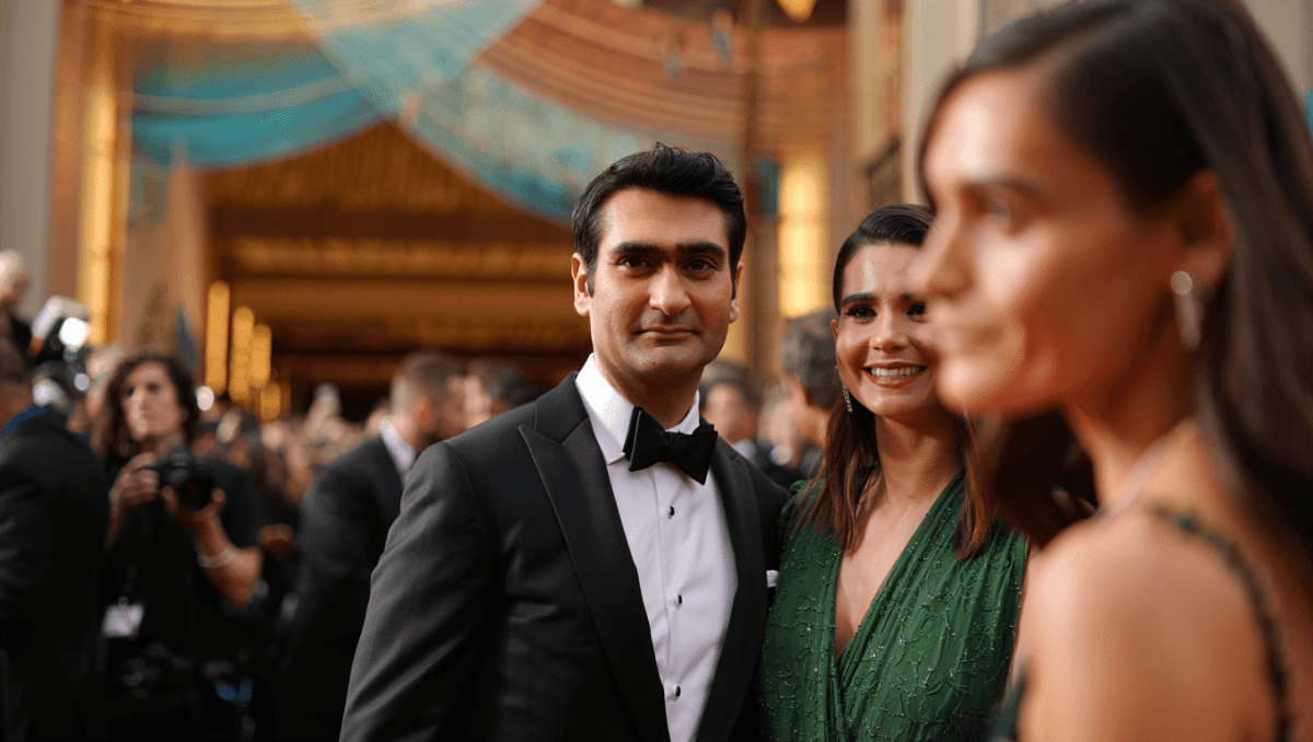 Kumail Nanjiani steps out with wife Emily V. Gordon at 2026 Oscars