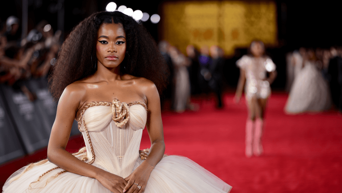Teyana Taylor wears hair-embroidered corset gown at Billboard Women in Music in Los Angeles
