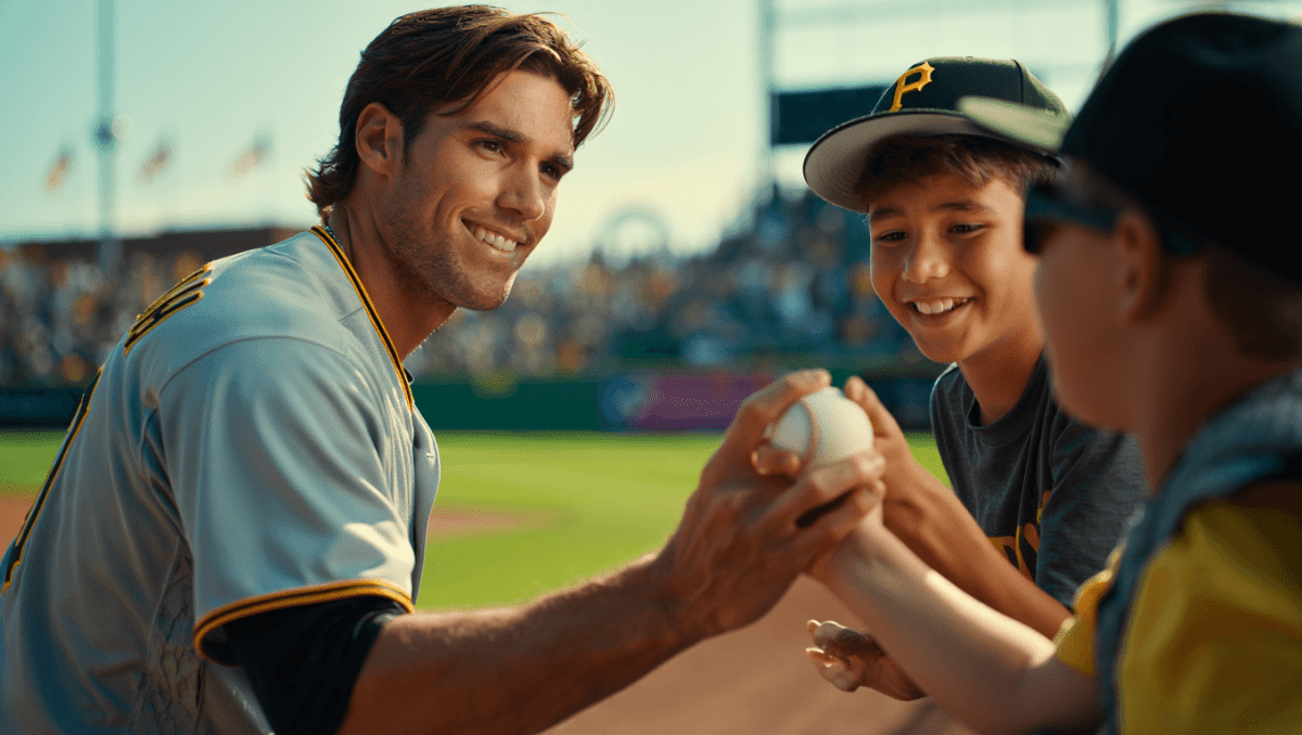 Jake Mangum gifts fan ball during Pirates game vs Nationals