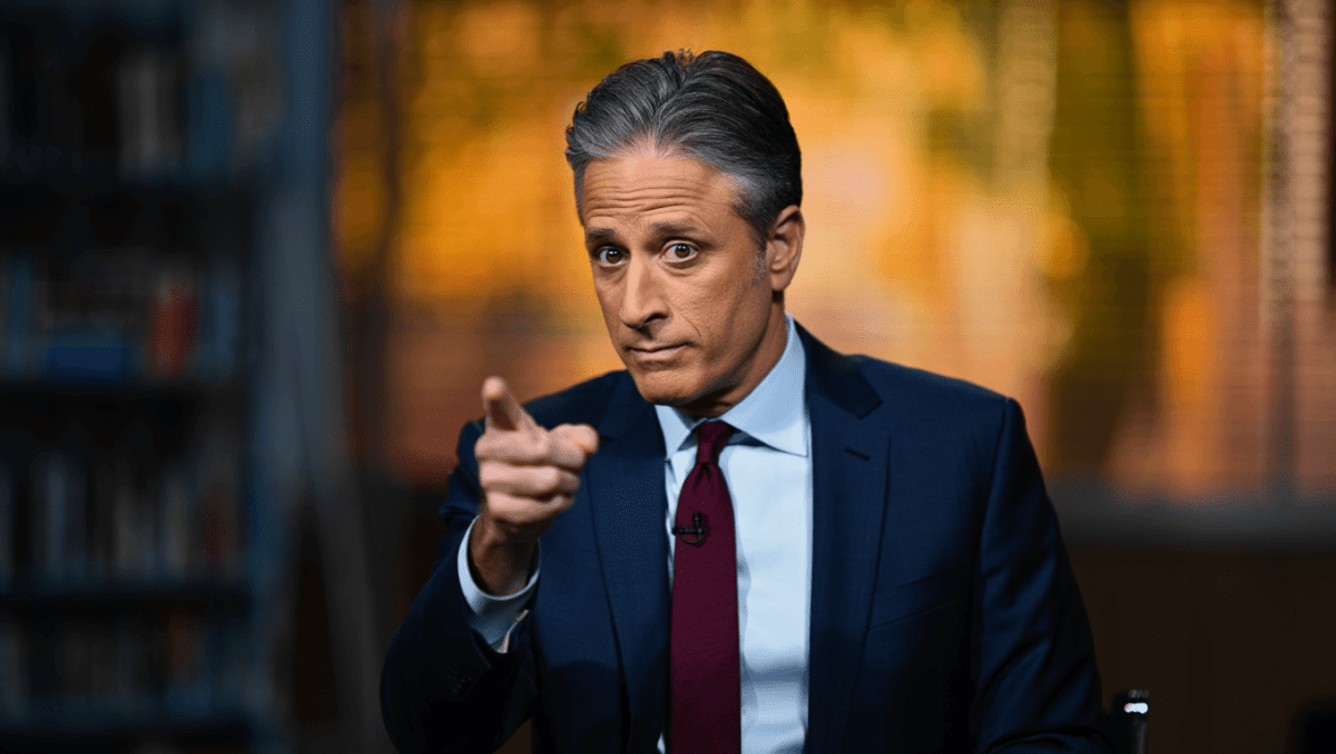 Jon Stewart mocks Trump's Iran War strategy, can't outrun the darkness