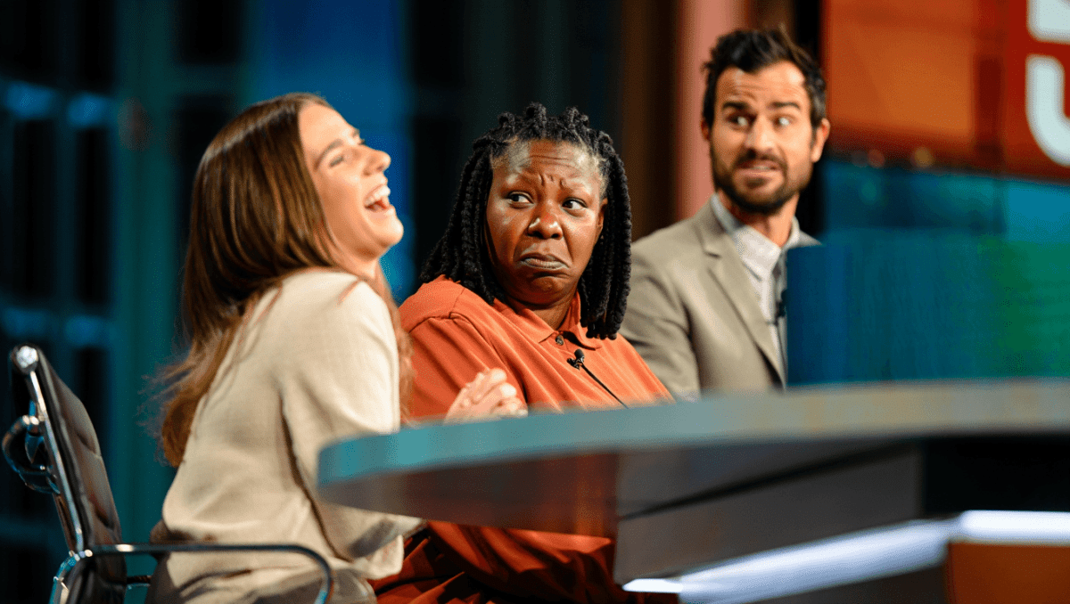 Sara Haines gets into playful slapping match with Whoopi Goldberg on The View during interview