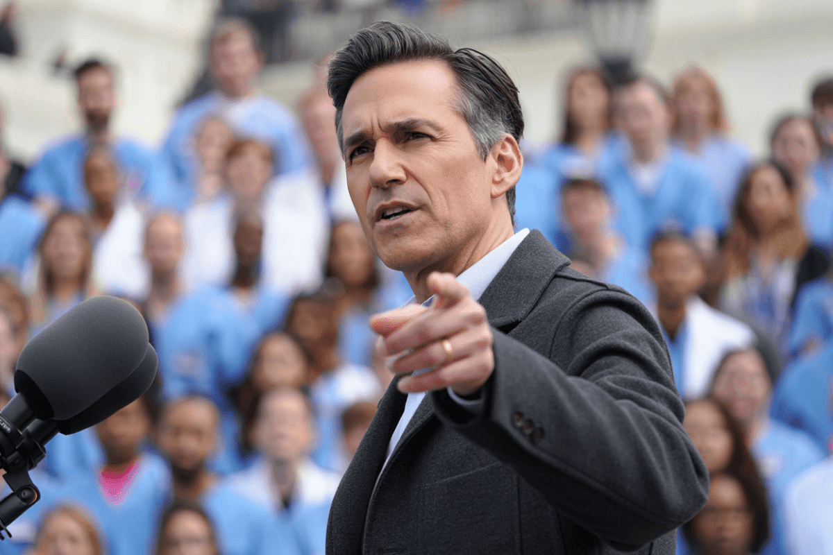 Noah Wyle leads Capitol Hill healthcare reform rally for workers