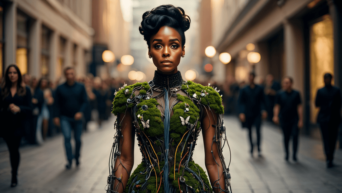 Janelle Monae wears Christian Siriano gown made of electrical cables and moss at Met Gala in New York