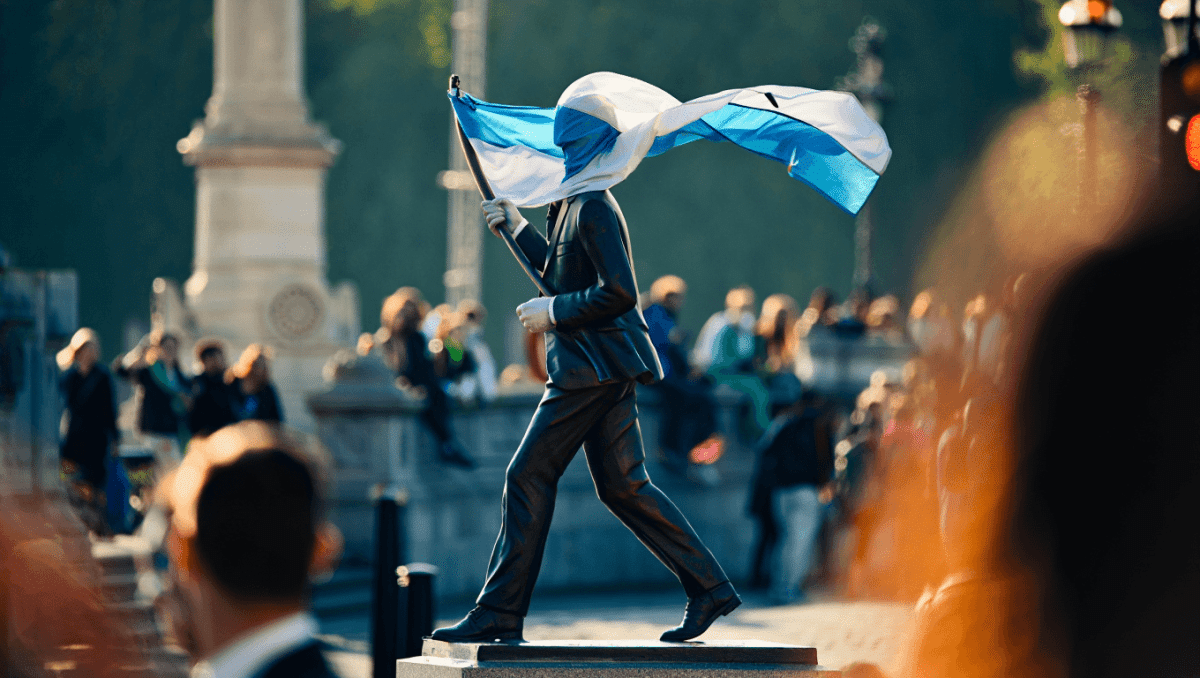 Banksy statue appears at Waterloo Place in London, depicts man blinded by flag