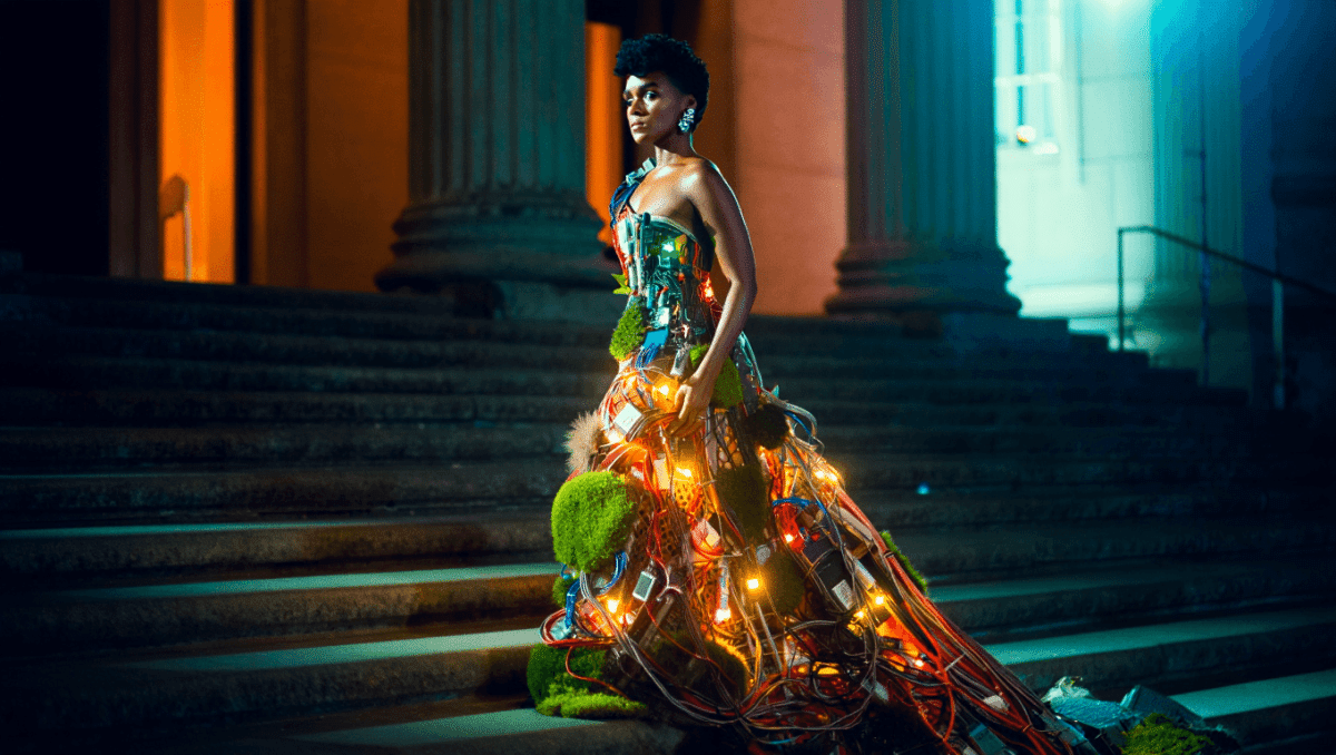 Janelle Monae wears Christian Siriano gown made of electrical cables, moss at Met Gala