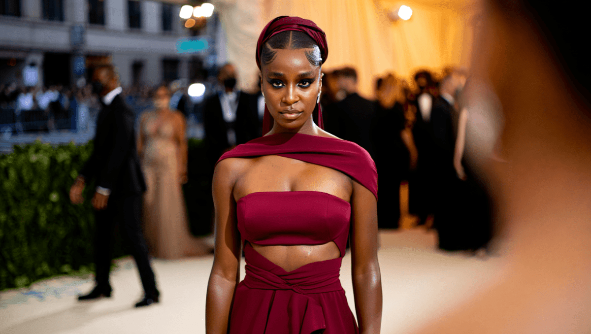 Doechii attends 2026 Met Gala in New York in burgundy Marc Jacobs, barefoot