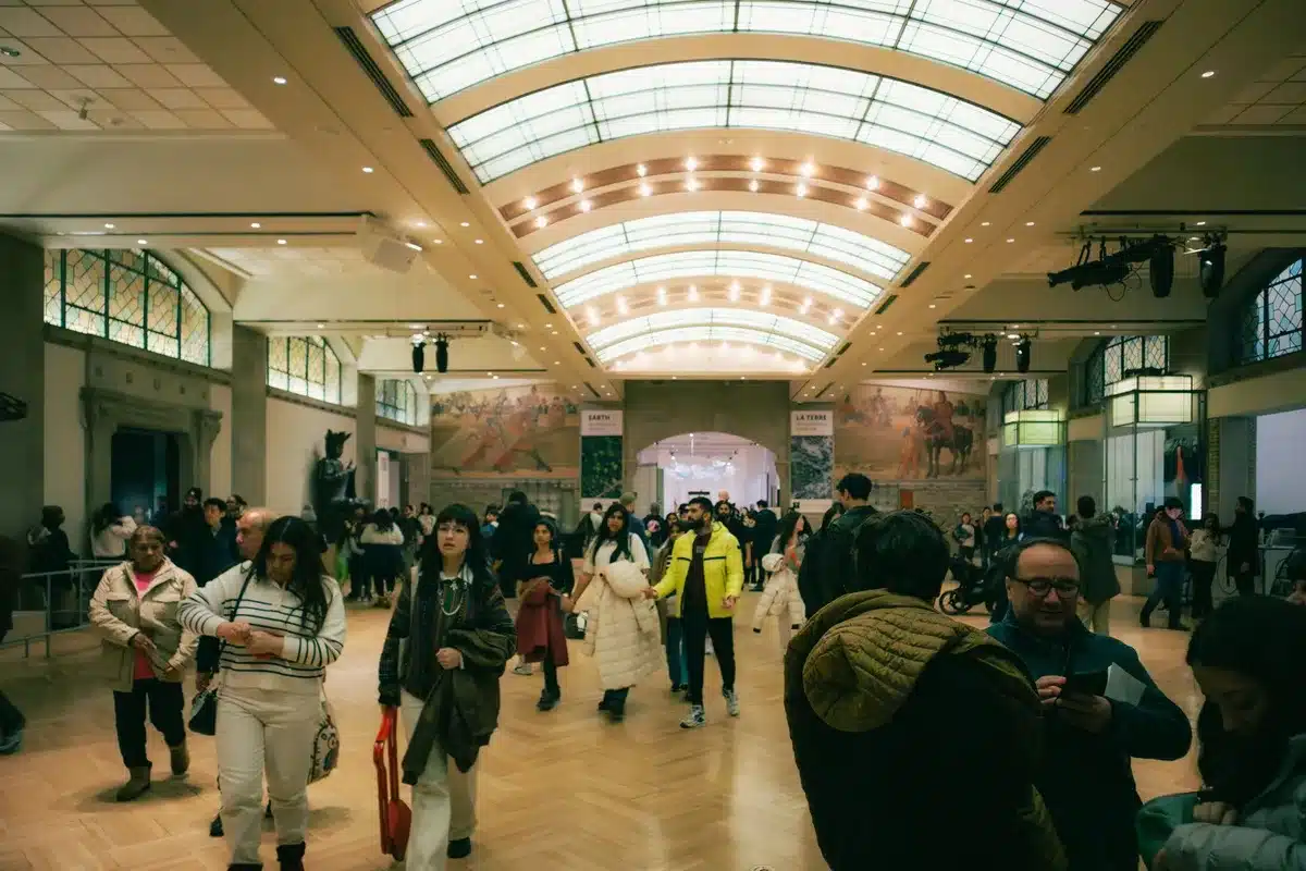 Visitors viewing contemporary art in a gallery space