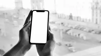 Person taking a personality quiz on smartphone with handwritten notes nearby