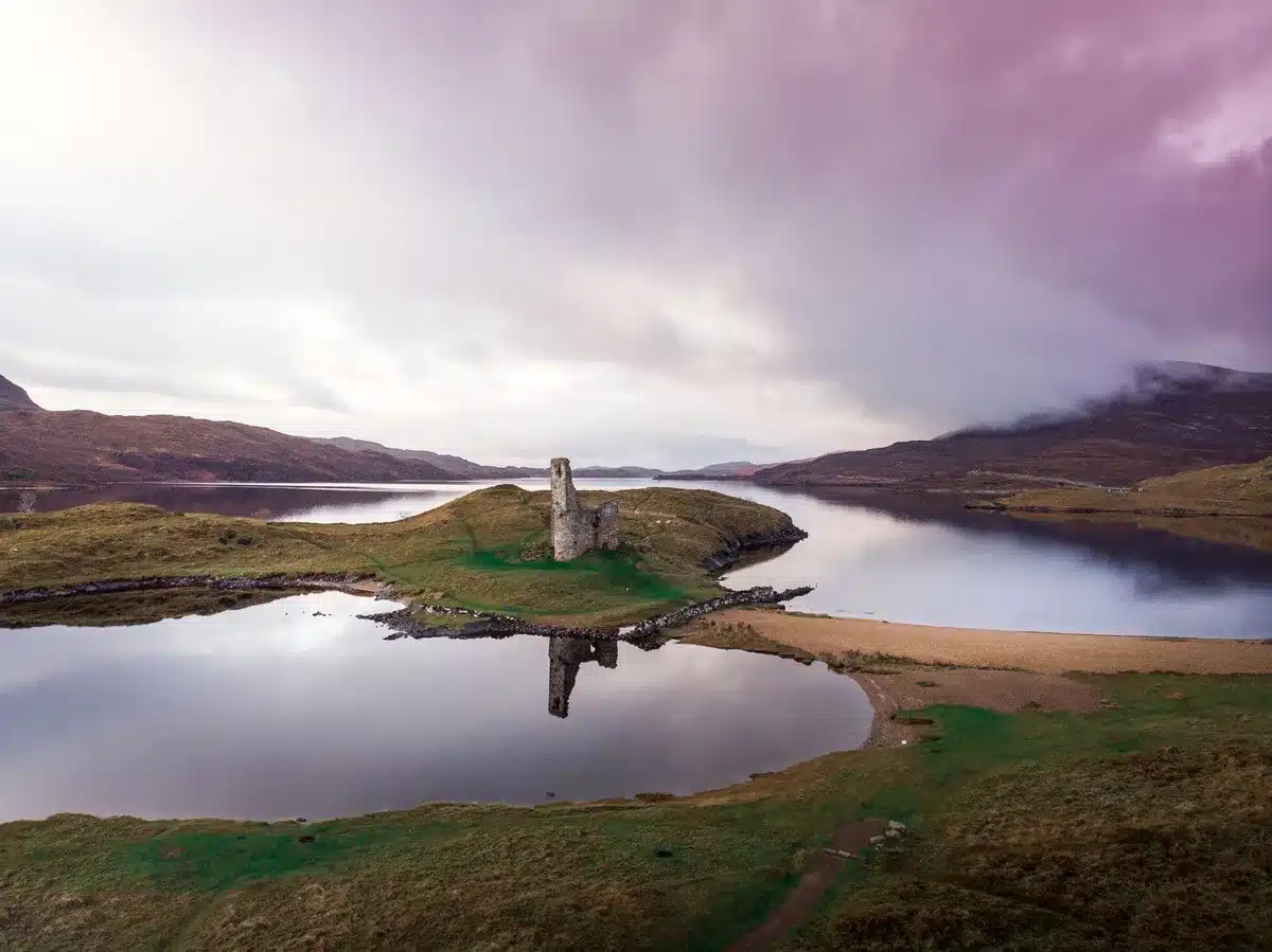 Small aircraft on a remote Scottish island runway