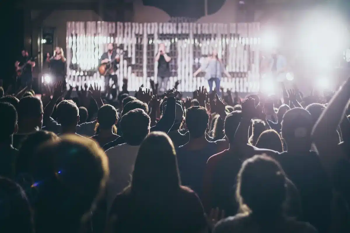 International audience singing along at a live show