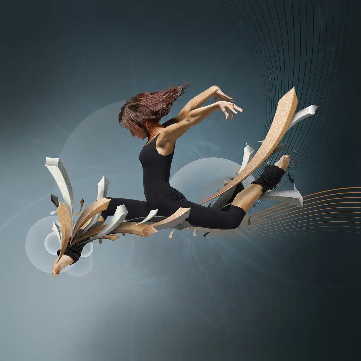 Dancer practicing classical positions at a barre in a sunlit studio