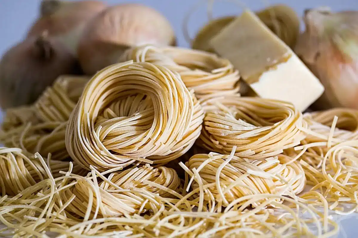 Casual Italian bistro interior with handmade pasta on a plate