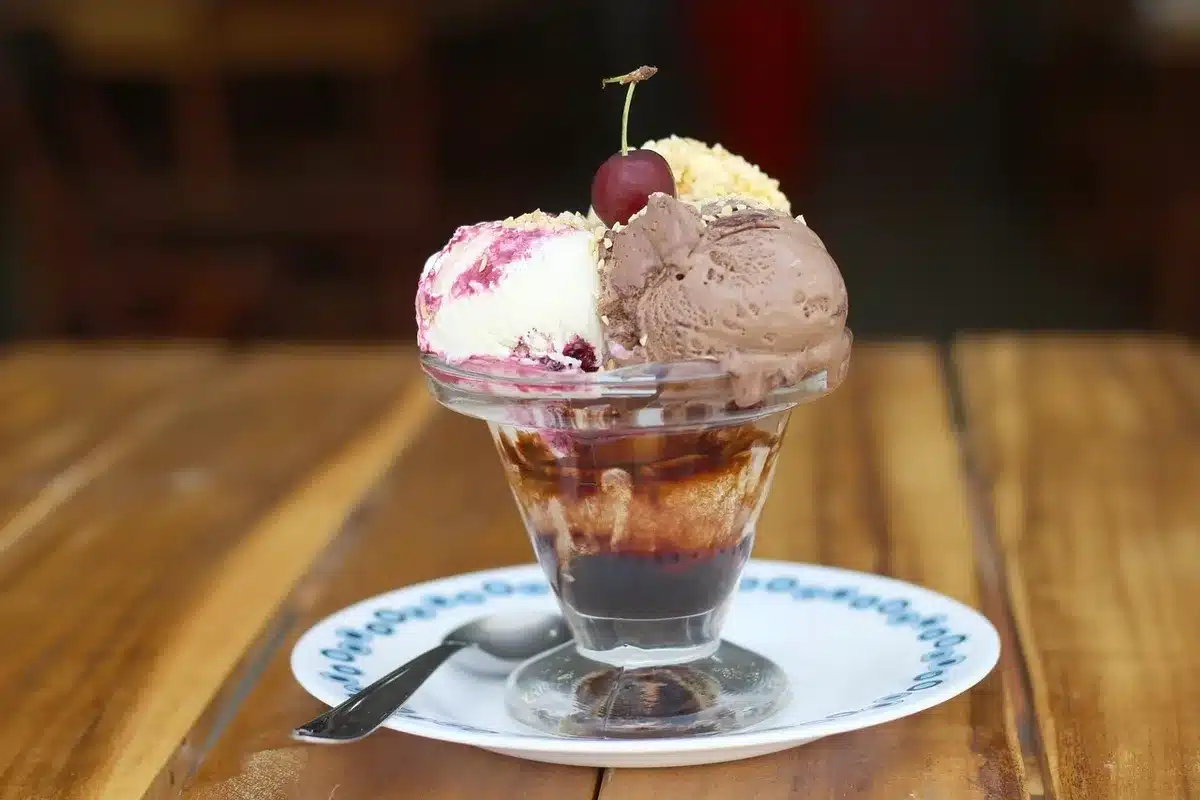 Assortment of different ice cream flavors in bowls