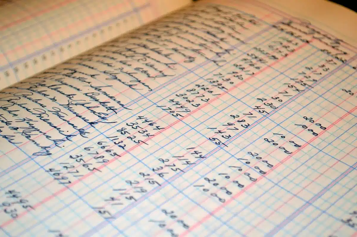 Close-up of ledger and calculator representing complicated box-office math