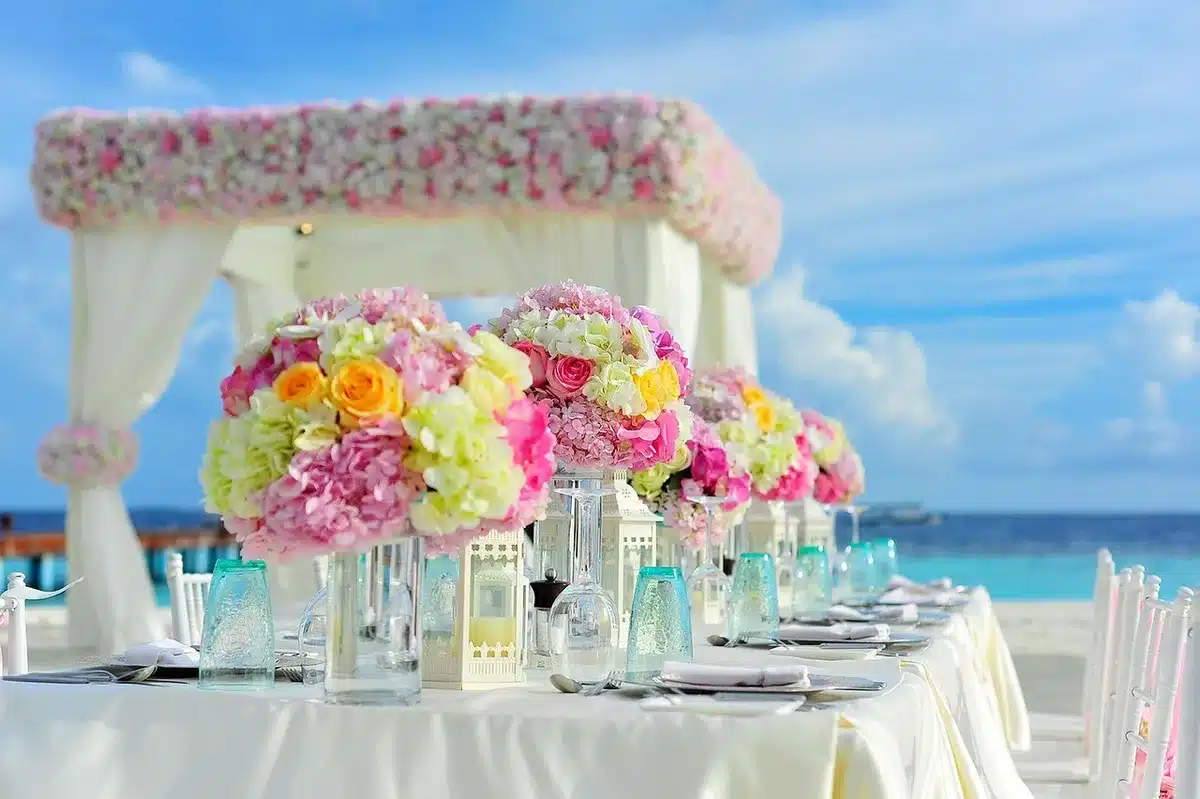 Guests photographed celebrating at an outdoor garden wedding