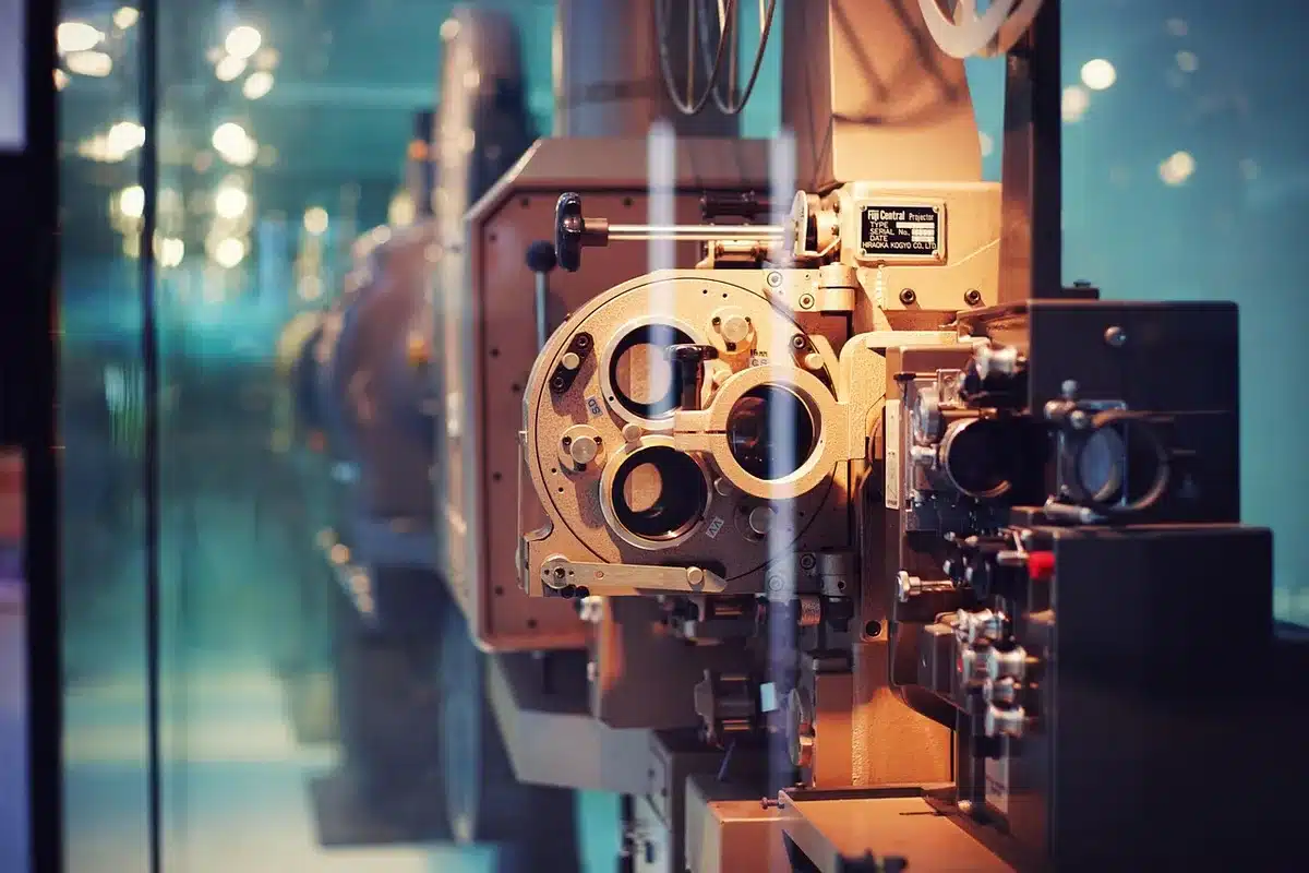 Close-up of film posters and reels suggesting connections between films